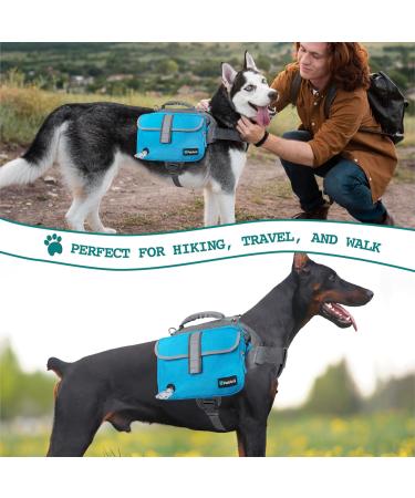 PETAMI Hundred Saddlebag for Medium & Large Dogs | Reflective Hiking Dog Vest with Side Pockets - Blue - Buy Online on GoSupps.com