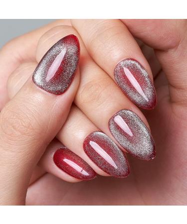 GLAMERMAID Red Magnet Cat Eyes Press-On Nails | Handmade Gel Fake Nail Kit - Ombre Rouge Glitter Stiletto & Oval Designs for Women - Buy Online on GoSupps.com