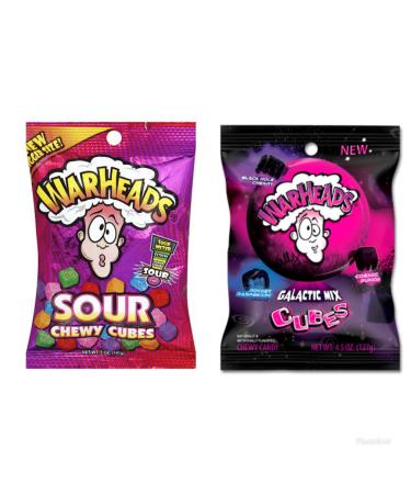 Warheads Cubes Bundle - 1 Bag Each of Warheads Sour Cubes and Warheads Galactic Mix Cubes
