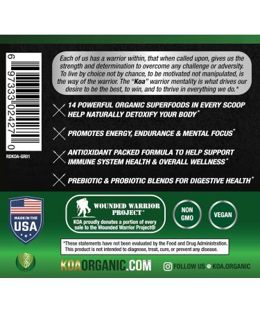 KOA Organics Greens Superfood Juice Powder - USDA Organic Super Greens Powder with with Spirulina Chlorella Matcha Wheat Grass Digestive Enzymes & Probiotics - Lemon Flavor -30 ServQ - Buy Online on GoSupps.com