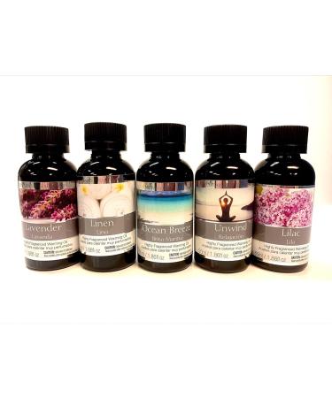 Buy Hosley Set of 5 Assorted Fragrance Warming Oils (55ml) - Lavender Linen Ocean Breeze Unwind Lilac | Ideal for Spa Meditation & Wellness - Buy Online on GoSupps.com