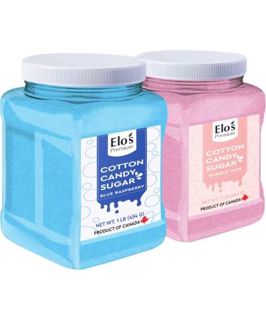 Cotton Candy Floss Sugar (2 Pack / 1lb x 2) | Blue Raspberry & Bubble-gum| PRODUCT OF CANADA| Easy Candy Forming| Works With Almost All Machines| Reusable Jars to Lock in Freshness| Flavoured Floss Ideal for Snack Desserts Party Carnivals and More| By Elo - Buy Online on GoSupps.com