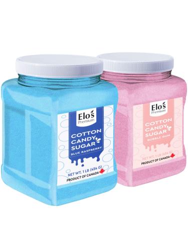Cotton Candy Floss Sugar (2 Pack / 1lb x 2) | Blue Raspberry & Bubble-gum| PRODUCT OF CANADA| Easy Candy Forming| Works With Almost All Machines| Reusable Jars to Lock in Freshness| Flavoured Floss Ideal for Snack Desserts Party Carnivals and More| By Elo