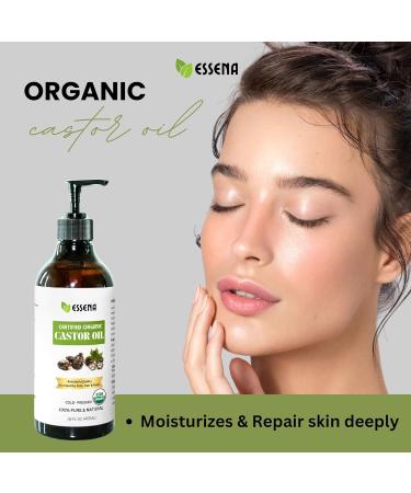 Organic Cold Pressed Castor Oil - USDA Certified Unrefined 16 fl oz - Ideal for Skin Hair Growth Eyelashes & Nails - Eco-Friendly Glass Bottle - Buy Online on GoSupps.com