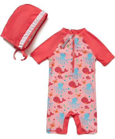 BONVERANO Baby Girls Sunsuit UPF 50+ One Piece with Sun Hat - Watermelon Red, 6 Months - Buy Online on GoSupps.com