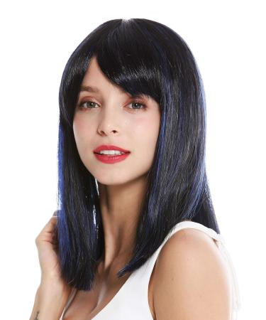 Wig Me Up VK-5 1BHF22 - Women's Long Ponytail Wig with Black-Blue Highlights | Shoulder Length Synthetic Hair - Buy Online on GoSupps.com