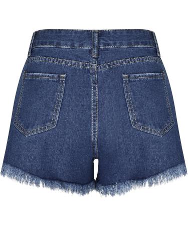 High Waist Distressed Denim Shorts for Women - X-Large - Dark Blue - Buy Online on GoSupps.com