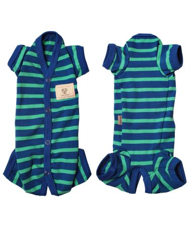 Female/male pet dog pajamas strip 4 legs dog jumpsuit soft cotton dog clothes pajamas for summer (blue-green girl xs) xs dark blue +green-girl - Buy Online on GoSupps.com