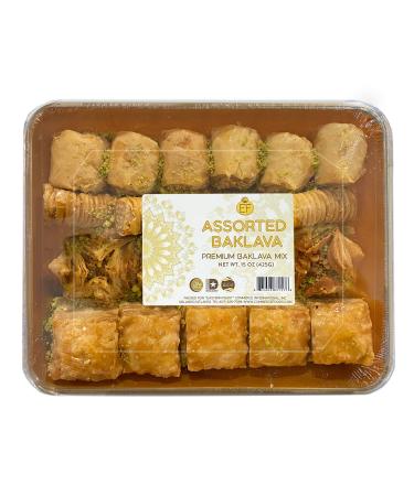 EF - Premium Assorted Baklava,15 OZ (425G), Halal, Kosher 15 Ounce (Pack of 1)