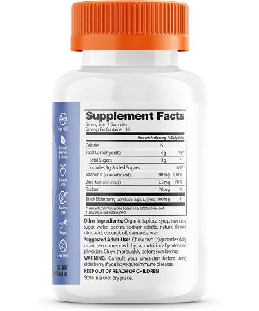 Doctor's Best Elderberry Gummies with Vitamin C & Zinc - Immune Support, 60 Berry Blast Gummies - Buy Online on GoSupps.com
