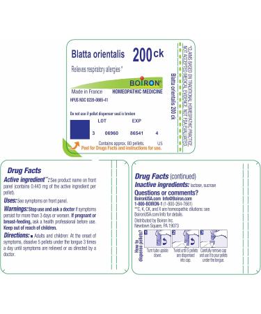 Boiron Blatta Orientalis 200CK - Homeopathic Relief for Respiratory Allergies | 80 Pellets - International Shipping Available - Buy Online on GoSupps.com