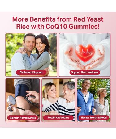 Red Yeast Rice with Coq10 Gummies Suagr Free Balanced Cholesterol Supplement - Omega-3 Turmeric Beet Root Vitamin C D Magnesium Support Healthy Heart Energy & Immunity Strawberry Flavor 60 Cts - Buy Online on GoSupps.com