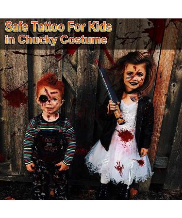 Zombie Makeup Halloween Kit - 11 Unique Sheets Fake Blood, Scar Tattoos, Vampire Makeup - 61 Pics Fake Scars & Cuts - Buy Online on GoSupps.com