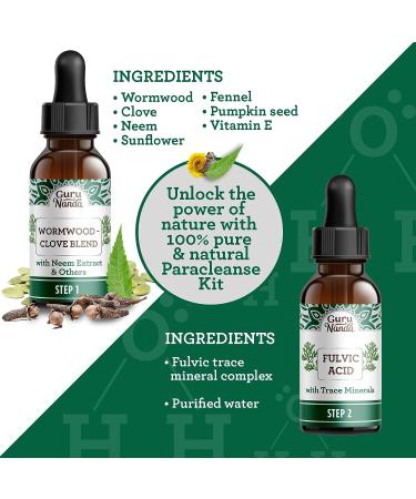 GuruNanda Paracleanse 2 Step Kit - Detox Support for Colon & Intestinal Health - Natural Fulvic Acid Blend with Wormwood, Clove, Neem Extracts - 2x1 Fl Oz - Buy Online on GoSupps.com