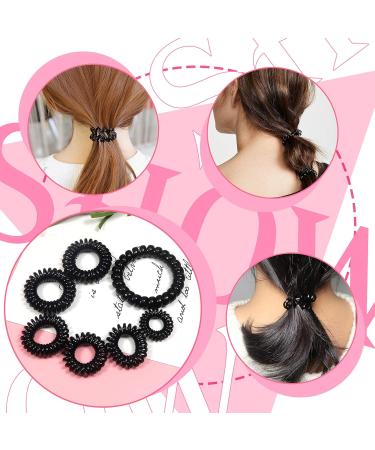 Tuuxi 28-Piece Spiral Hair Rubber Bands - Black Telephone Cable Hair Ties for Women & Girls - Trackless Coils Big Size 5.5 cm & Small 2.5 cm - Buy Online on GoSupps.com