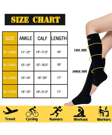 WHOTAY 2 Pairs Plus Size Toeless Compression Socks Wide Calf 20-30mmHg - Black 3XL - Buy Online on GoSupps.com