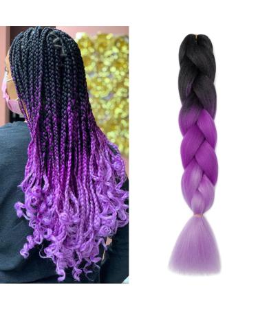 Gairyan jumbo braids extensions braid art hair 1 piece 100g braiding hair 60cm ombre synthetic braids afro hair for box crochet braids (black & purple & lila) 60 cm (1 piece) black & purple & lila