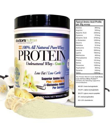 Pure 100% Undenatured Grass Fed Whey Protein | Doctors Nutra | Low Carb Low Fat | Rich Vanilla Flavor | No Artificial Ingredients | 1000mg L-Glutamine - International Shipping - Buy Online on GoSupps.com