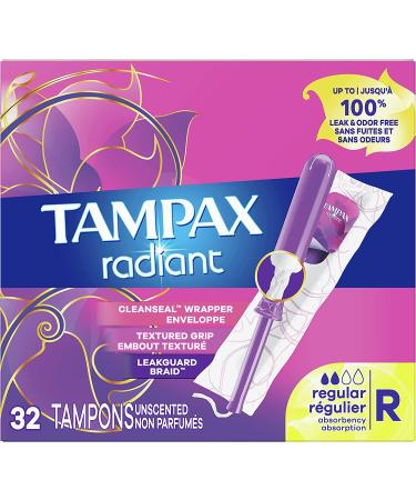 Tampax Radiant Tampons Regular Absorbency 96ct - BPA-Free Applicator, LeakGuard Braid | Unscented - Buy Online on GoSupps.com