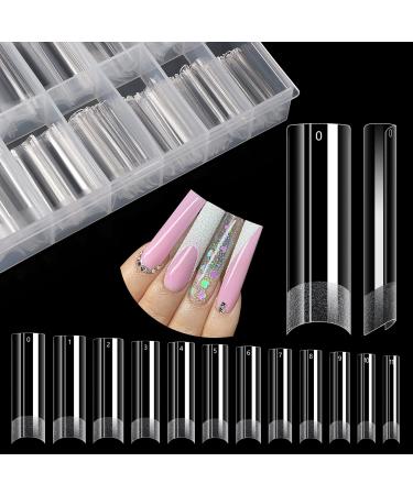 Lionvison Square Nail Tips NO C Curve  XL Long Straight Flat Pre Shaped False Nails  Half Cover Clear Nail Tips for Acrylic Nails Professional  French Nail Extensions for Nail Salon Home DIY  12 Sizes NO C Square Nails T...
