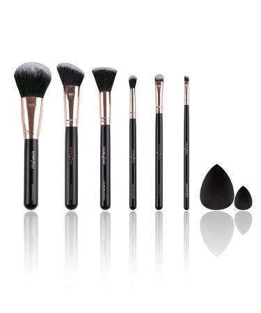 Profusion Cosmetics Professional Brush Vault 8 Piece Makeup Brush + Sponge Set (flawless application to the face and eyes)