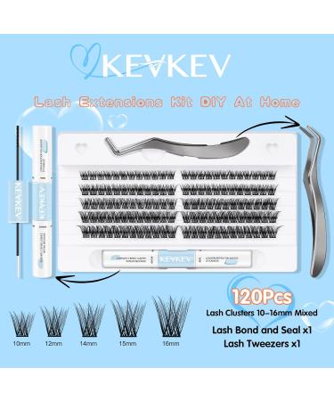 KevKev Eyelash Extension Kit - 120pcs Individual Lashes, Bond & Seal - DIY D-Curl Cluster Lashes - Ocean D-Mix (10-16mm) with Tweezers - for Eyelash Extensions - Buy Online on GoSupps.com