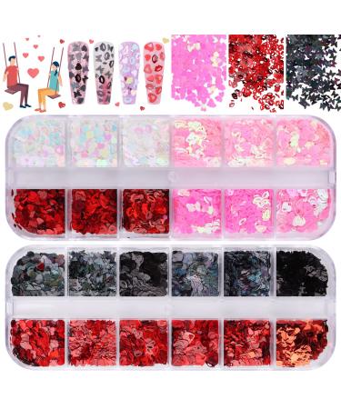 Kalolary 2 PCs Valentine's Day Nail Art sequins heart-shaped sequins flakes nails sequin lip-shaped flower holographic nail seed seeds for manicure face body decoration-e