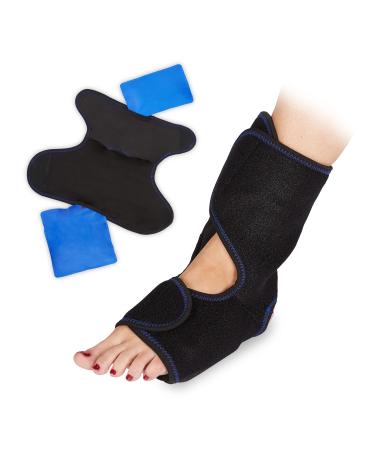 2 x foot cooling pad ankle bandage with velcro fastening adjustable large warm & cold multiple compress black