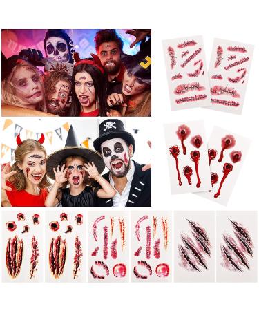 Sibba Fake Blood Temporary Tattoo Body Art Skin Stickers - 10 Pieces Horror Realistic Bloody Wound Stitch Scar Scab Bruise Halloween Cosplay Makeup Kit - 4 Styles - Buy Online on GoSupps.com