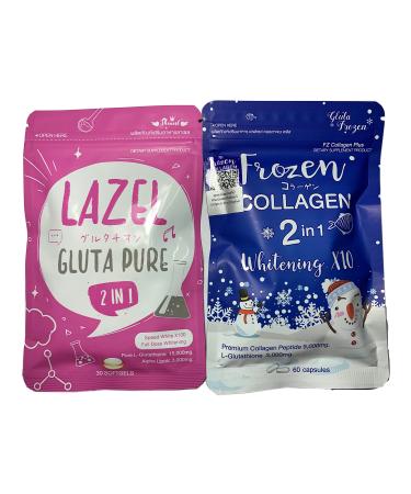 Gluta Frozen Collagen 2 In 1 whitening  10 Nourish the skin to clear Reduce freckles  dark spots Reduce the occurrence of acne Maintain healthy hair nails Keep the skin moist and soft. / 60 Capsule