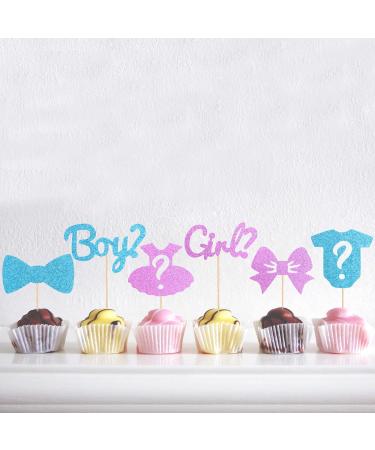 UXYOKM 24Pcs Gender Reveal Cupcake Toppers Baby's Boy or Girl Glitter Cupcake Picks Kids Birthday Party Decors Baby Shower Party Decoration Supplies - Buy Online on GoSupps.com