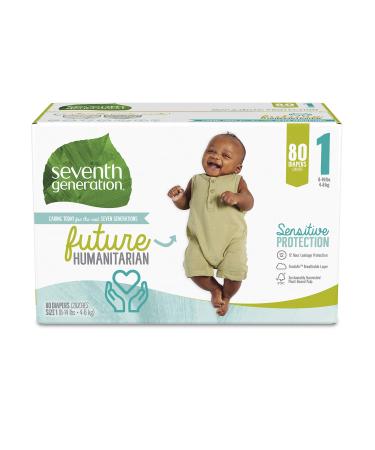 Seventh Generation Baby Diapers, Size 1, 80 Count, Super Pack, for Sensitive Skin