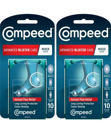 Compeed Advanced Blister Care 10 Count Mixed Sizes Pads (2 Packs), Hydrocolloid Bandages, Heel Blister Patches, Blister on Foot, Blister Prevention & Treatment, Waterproof Cushions, Packaging May Vary 10 Count (Pack of 2)