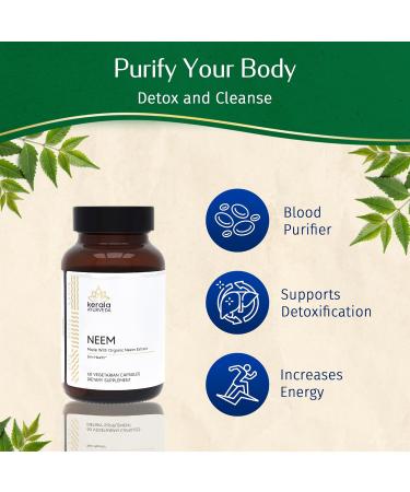 Kerala Ayurveda Organic Neem Tablets (60 Capsules) | Promotes Clear Skin Immune Support | Liver Support Herbal Supplement Detox Aid Containing Antioxidants for Youthful Appearance | Prop65 Compliant - Buy Online on GoSupps.com
