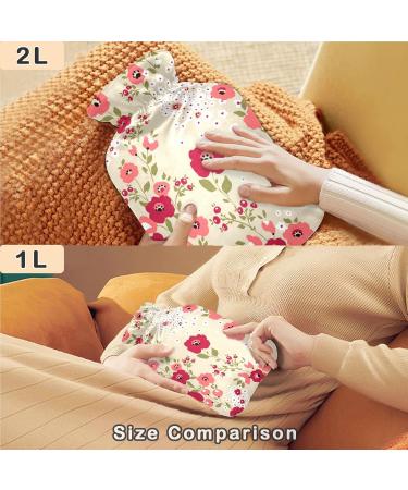 Naanle 2L Hot Water Bottle with Cover - Red Spring Flowers | Heat Therapy for Back Pain Relief & Hand/Foot Warmer | Hot & Cold Therapy - Buy Online on GoSupps.com