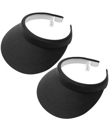 2 Pack Visor Women Men Sun Hat Clip On Visors Adjustable Sport Wide Brim Cap Black