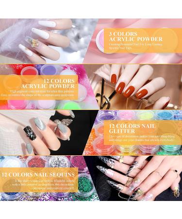 SPTHTHHPY Acrylic Nail Kit - Pink White Clear Acrylic Powder & Liquid Set for Nail Extension - Manicure Tools & Glitter Brush Included - Beginner Friendly - 120ML - Buy Online on GoSupps.com