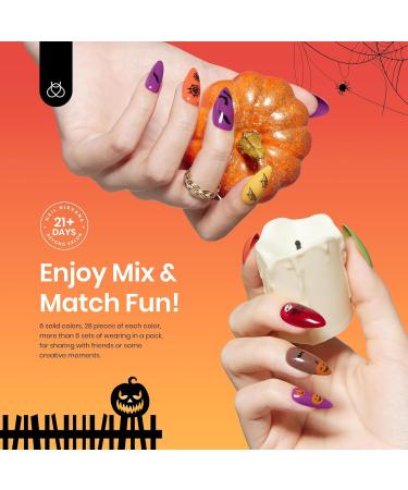Beetles Halloween Press On Nails - 168pcs Medium Almond | 6 Colors Reusable Acrylic False Nails Kit with Glue & Stickers - Buy Online on GoSupps.com