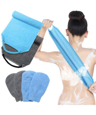 6 Pack Exfoliating Shower Bath Gloves Back Scrubber Set 2 Pcs Exfoliating Body Scrubber Nylon Back Washer 2 Pairs Scrub Gloves for Skin Pull Strap Washcloth Gray Dark Blue