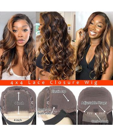 Haha Brazilian Human Hair Highlight 4x4 Lace Front Ombre Wig 16 Inch - Pre Plucked Body Wave Balayage Highlighted Brown - 150% Density - Buy Online on GoSupps.com