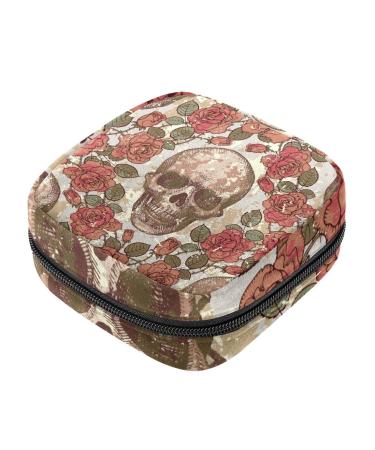 Menstruation pad bag with zipper women's napkin bag tampons collective bags for women and girls (retro-dead head roses)