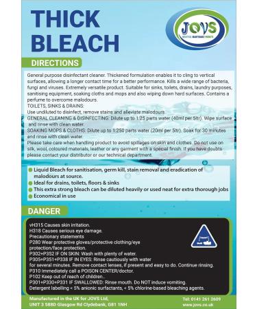 Jovs Thick Bleach 5 Litre - Professional Bleach for Cleaning Toilet Drains and Floors - Hospital Grade - Buy Online on GoSupps.com