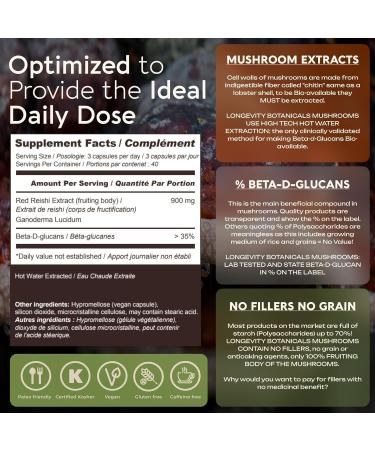 Organic Reishi Mushroom Capsules Supplement (120) | Pure Fruiting Body 10:1 High Strength Extract | 30% Beta-D Glucans | 9 000mg Raw Equivalent Per Serving | Calm Sleep & Stress Support - Buy Online on GoSupps.com