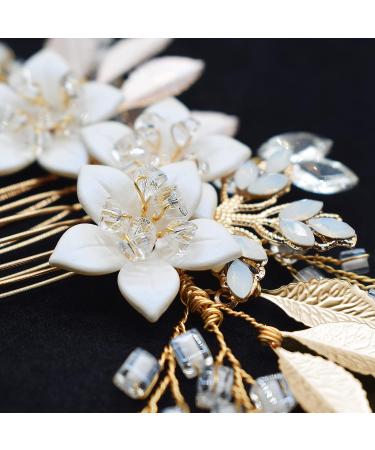 Gold Wedding Hair Accessories Comb with Rhinestone Crystal Flower for Brides and Bridal Party - Buy Online on GoSupps.com