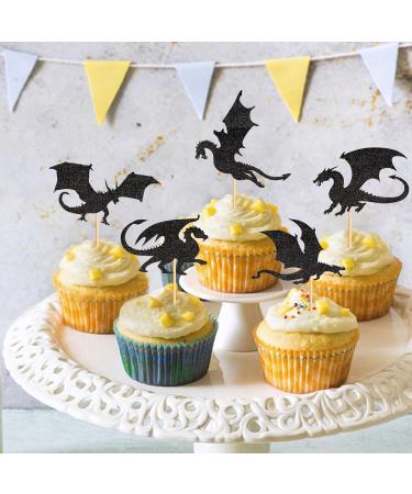 25PCS Dragon Cupcake Toppers Glitter Fantasy Birthday Cupcake Flying Dragon Cupcake Toppers Theme Baby Shower Kids Birthday Party Cake Decorations Supplies Black - Buy Online on GoSupps.com