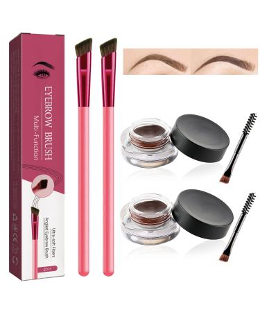 4D Hair Stroke Brow Stamp Set Eyebrow Hair Stroke Brush with 2 Colors Eyebrow Cream Multifunction Ultra-thin Angled Realistic Eyebrow Brushes Makeup Kit(Light Brown+Dark Brown) 1 Light Brown+Dark Brown