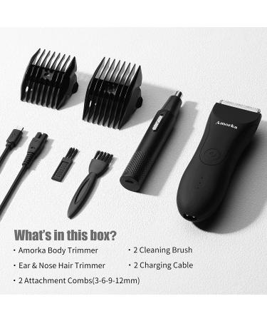 Amorka Groin Hair Trimmer for Men - Premium Waterproof Wet/Dry Shaver for Body, Pubic, and Ball Trimming - Men's Grooming Kit with 90 Minute Battery Life - Buy Online on GoSupps.com