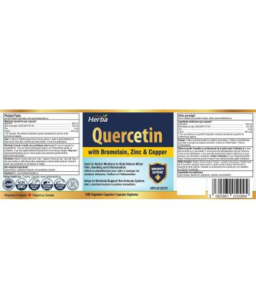 Herba Quercetin with Bromelain Zinc and Copper 180 Capsules | Quercetin Supplement for Immune Support | Help Relieve Swelling and Inflammation | Made in Canada - Buy Online on GoSupps.com