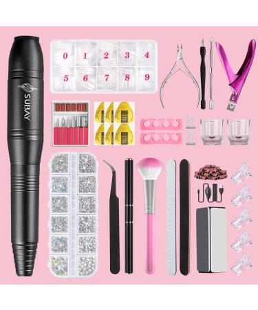 Subay Electric Nail Drill with Tips and Case, Nail Rhinestones and Picker Dotting Pen, Acrylic Nail Clipper and Cuticle Trimmer Pusher, Nail Brush, Manicure Pedicure Tools for Acrylic Gel Dipped Nails