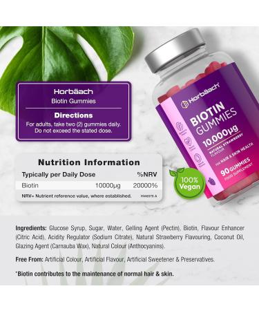 Horbaach Biotin 10000 mcg Gummies For Hair Skin & Nails Highdose 90 Vegan Gummies Strawberry flavor by Horbach - Buy Online on GoSupps.com